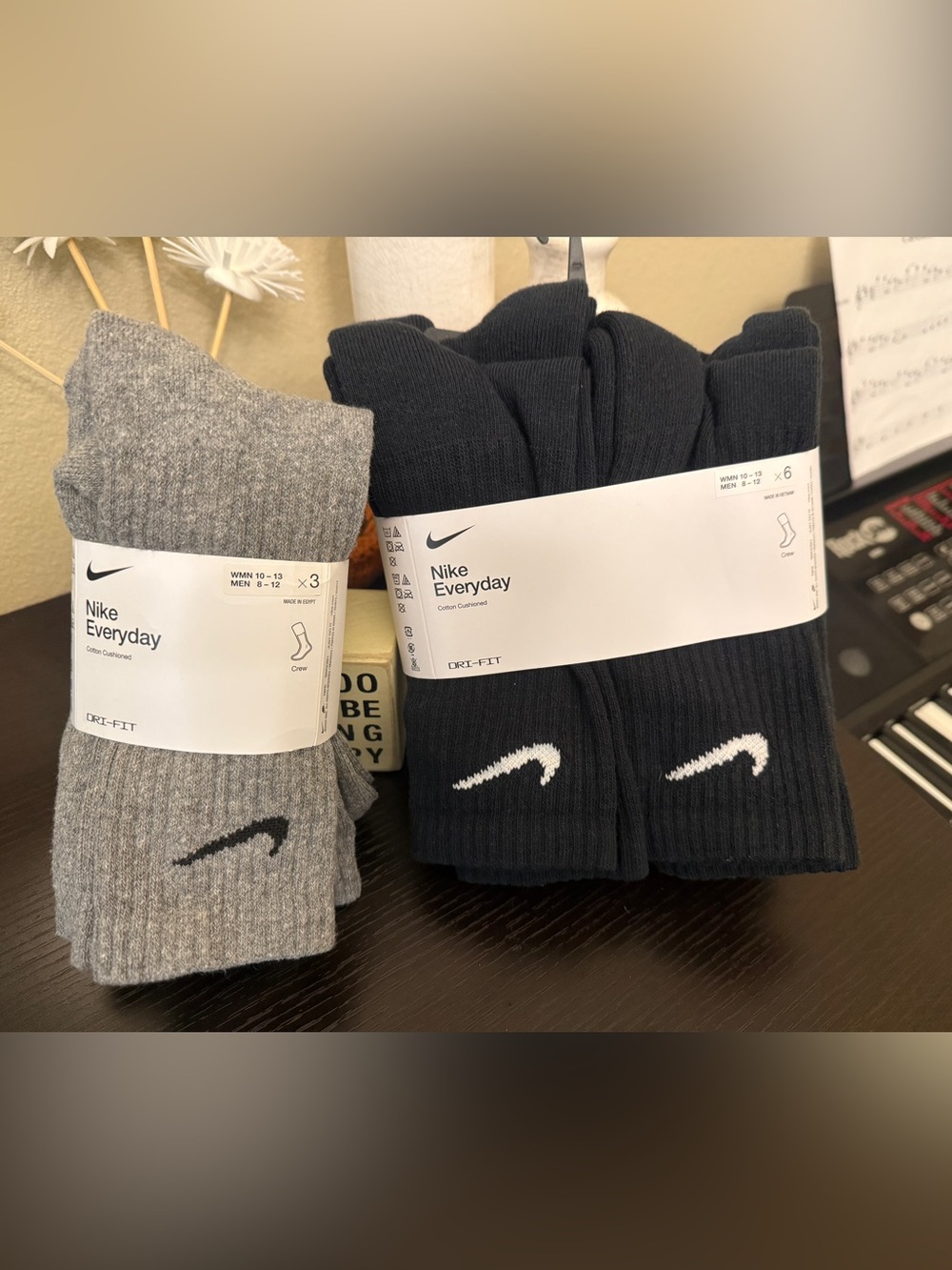 Nike Everyday Dri-FIT Crew Socks - Black & Gray (9 Total) Size Large New